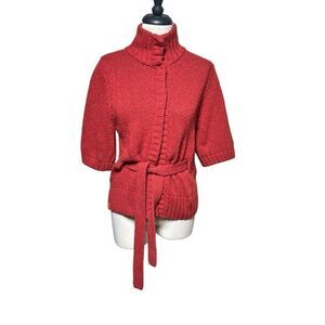 Lole Short Sleeve Turtleneck Cardigan Sweater Vest with Belt Size Small